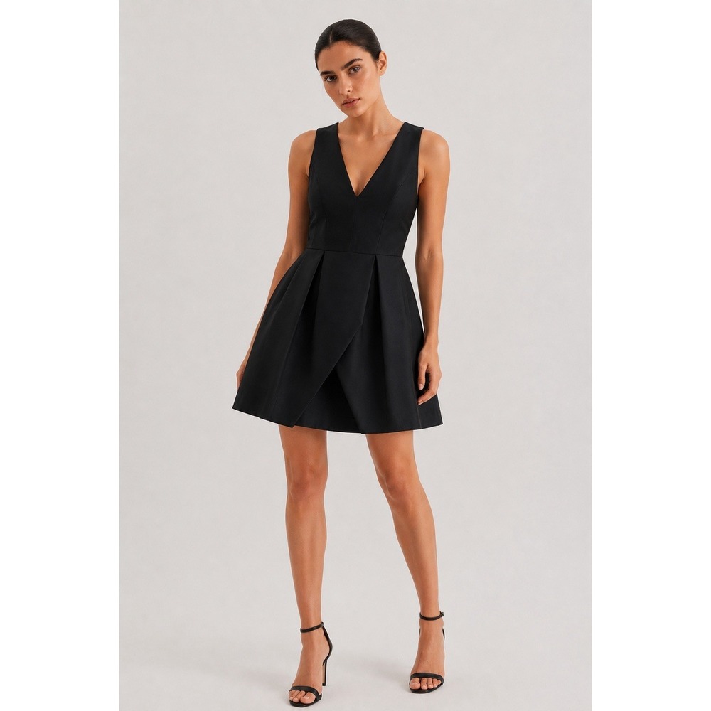 Keepsake Black Fit & Flare Heavy Dress Deep V Sleeveless Cocktail M